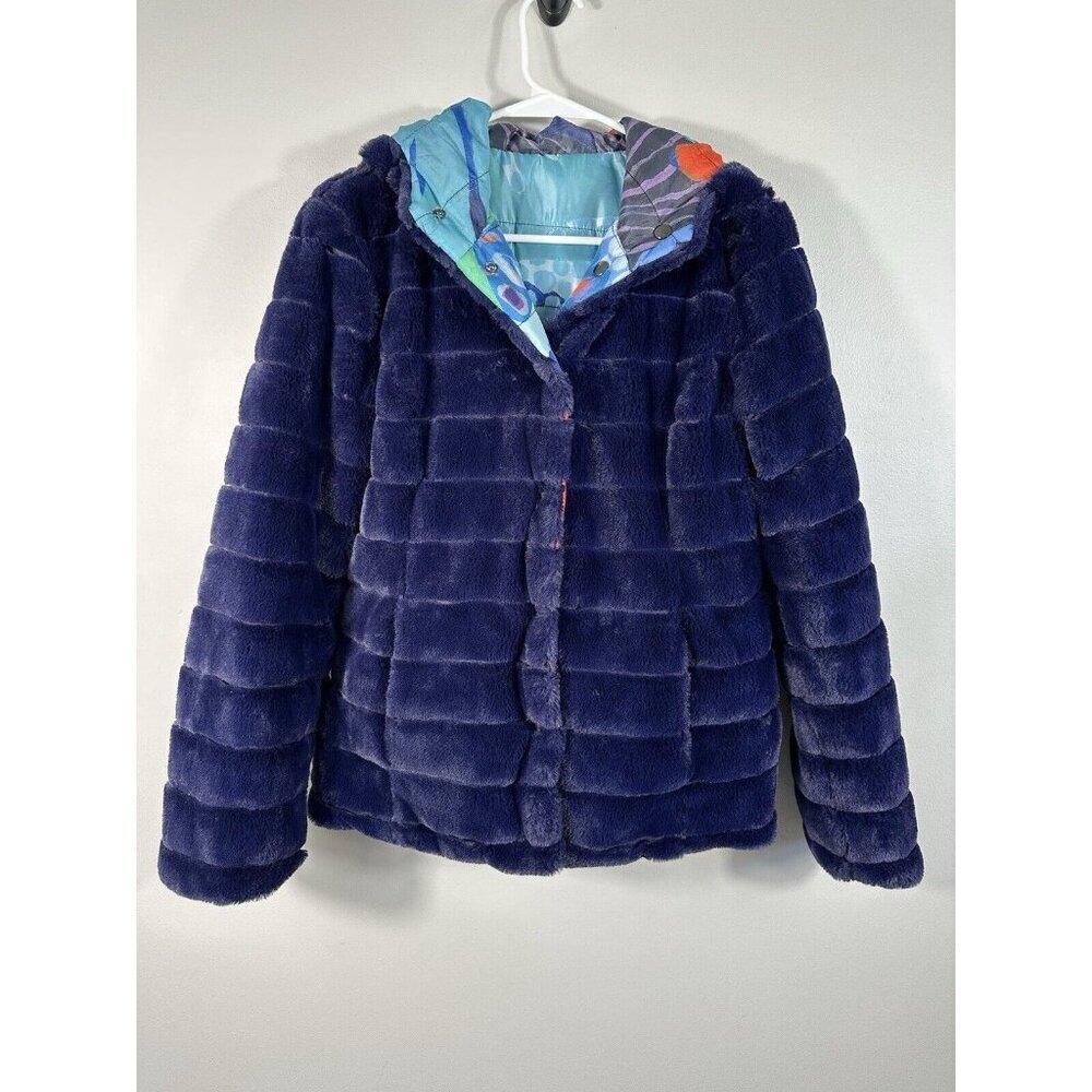 Claire Desjardins‎ Jacket Womens XS Reversible Faux Fur Wearable Art Watercolor - Picture 2 of 15